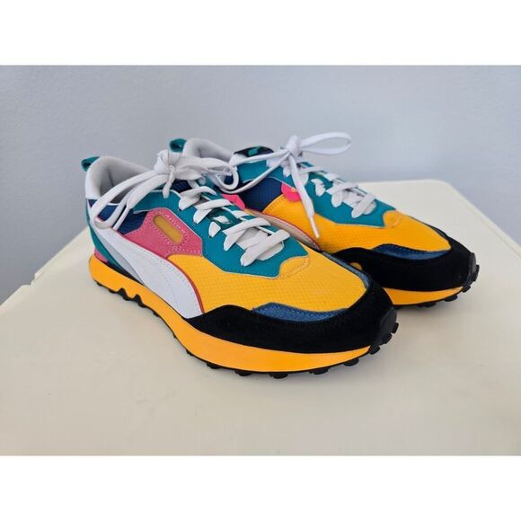 PUMA Rider FV Future Vintage Sneakers Yellow Green Pink Men’s 9.5 Retro Vibes - Picture 5 of 8